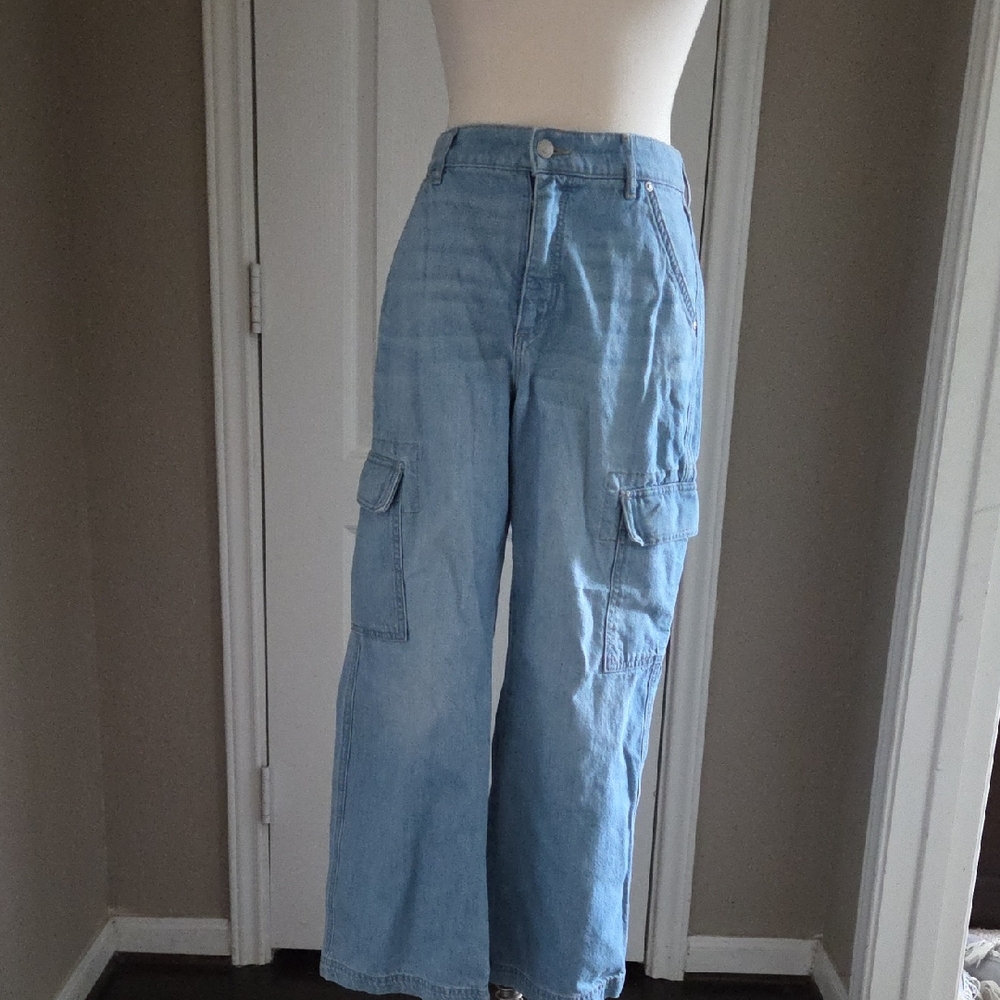 LOFT Denim Wide-Leg Cargo Jeans